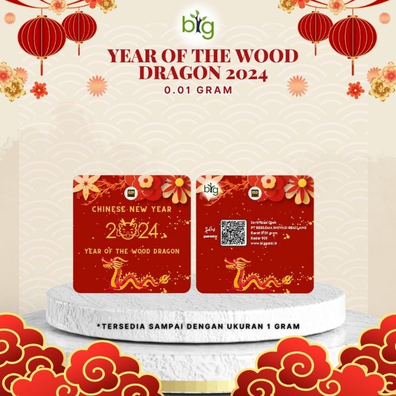 Emas Logam Mulia 24K BIG Gold 0,01 Gram , Edisi Imlek Shio Naga Happy Chinese New Year