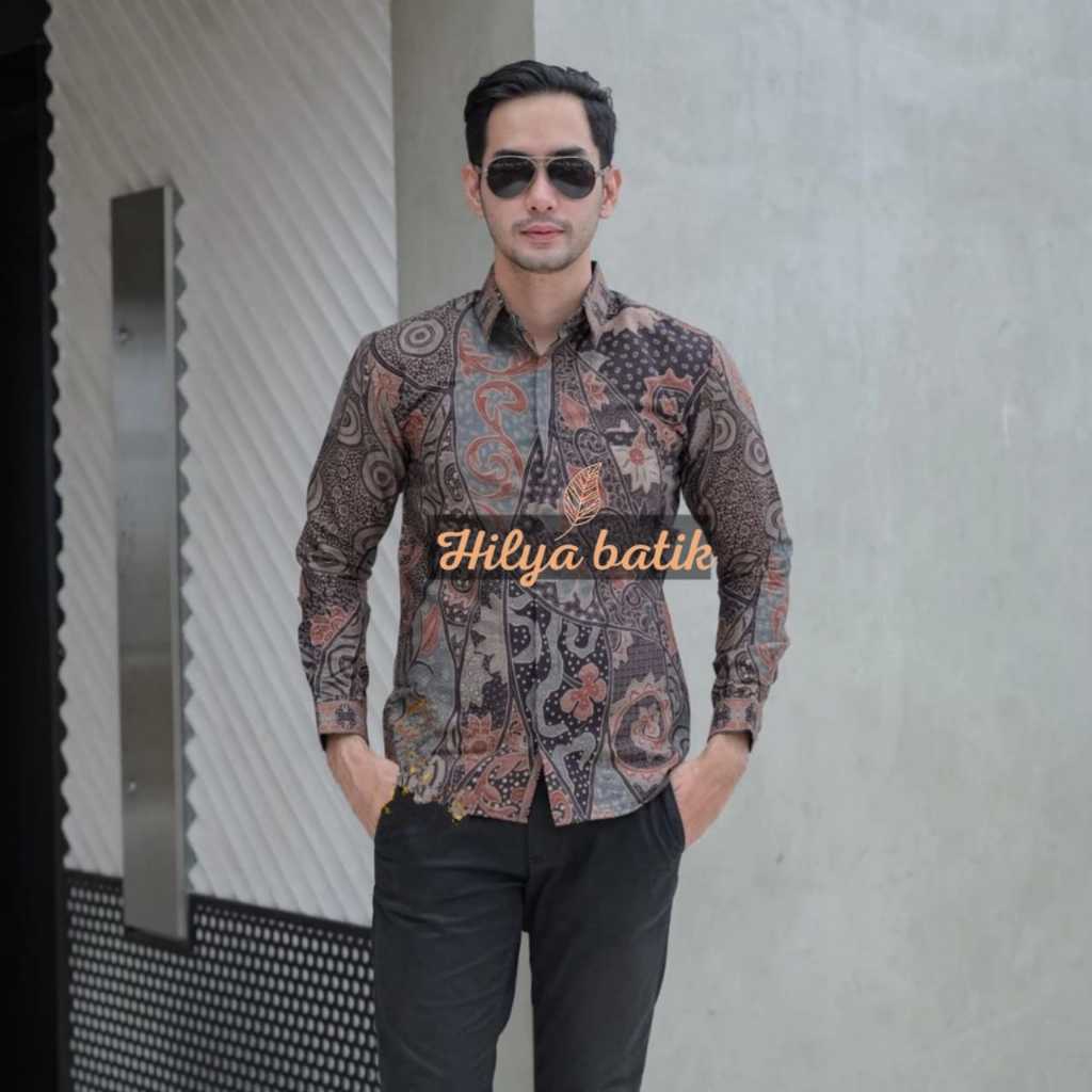HILYA BATIK Baju Batik Pria Slimfit Lengan Panjang Motif MARTAPURA Lapis Furing