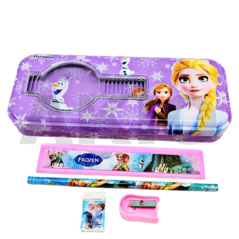 

Tempat Pensil Anak Set Alat Tulis BESAR 2 Susun Karakter FROZEN ELSA ANNA Kaleng Besi Murah KT6620