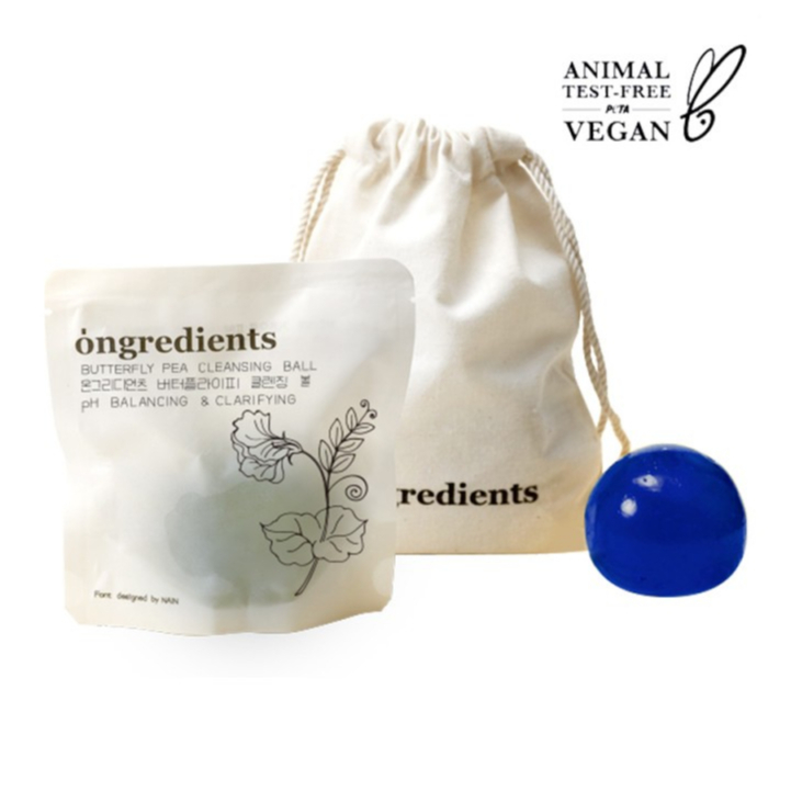 ONGREDIENTS Cleansing Ball BUTTERFLY PEA - JEJU CICA - JEJU GREEN TEA , VEGAN, SOOTHING JELLY FACE C