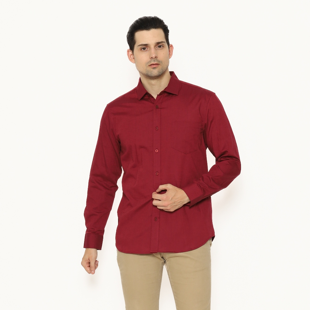 AMK Kemeja Pria Lengan Panjang SHS Benjamin L/s Maroon