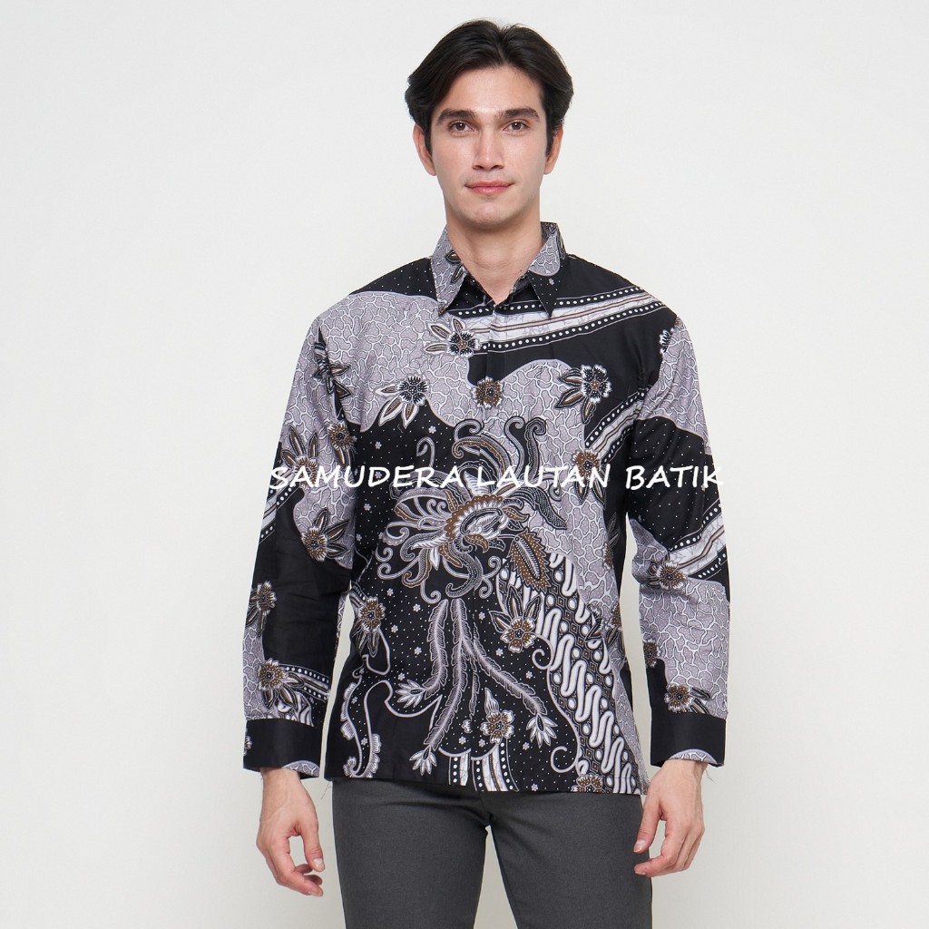 Kemeja Batik Pria Couple Ayah Anak Warna Hitam Cream, Kemeja Batik Pria Hitam,Kemeja Batik Pria Abu