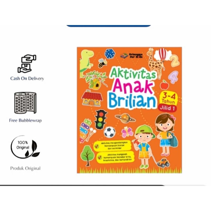 ORI buku aktivitas anak brilian jilid 1 untuk usia 3-4 tahun penerbit Erlangga for kids