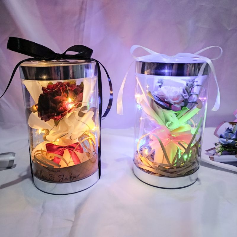 Bunga Tabung Mika Souvenir/Buket Bunga Tabung LED/Kado Anniversary Souvenir Pernikahan