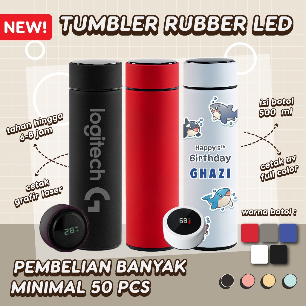 Minimal Pembelian 50 Pcs - Custom Tumbler Premium Satuan Nama / Logo / Gambar Sakura Rubber Led | So