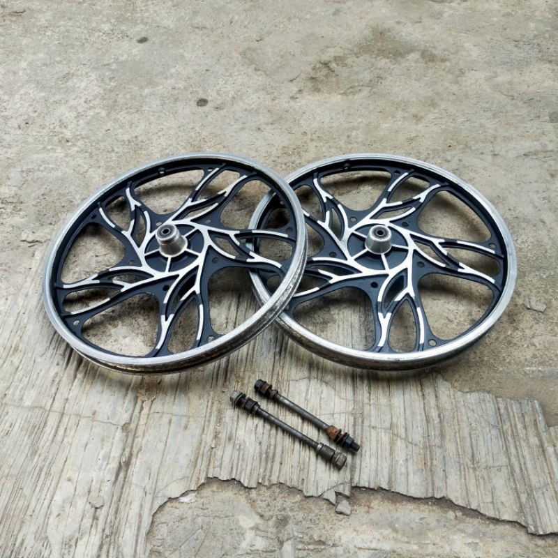 Sepasang Wheel Rim Velk Pelk Velg Alumunium Aloy Ring 20 OS BMX Minion Motif Palang Bintang Laba-Laba Kipas Original Bekas Second 2nd