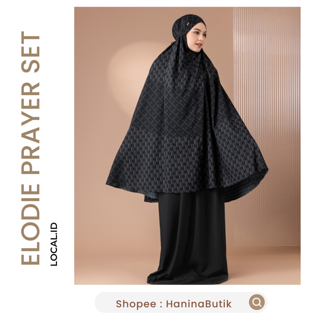 (𝗦𝗜𝗔𝗣 𝗞𝗜𝗥𝗜𝗠) BUKAN PO - ELODIE PRAYER SET MUKENA ONYX by LOCAL.ID | MUKENA LOCAL.ID HITAM