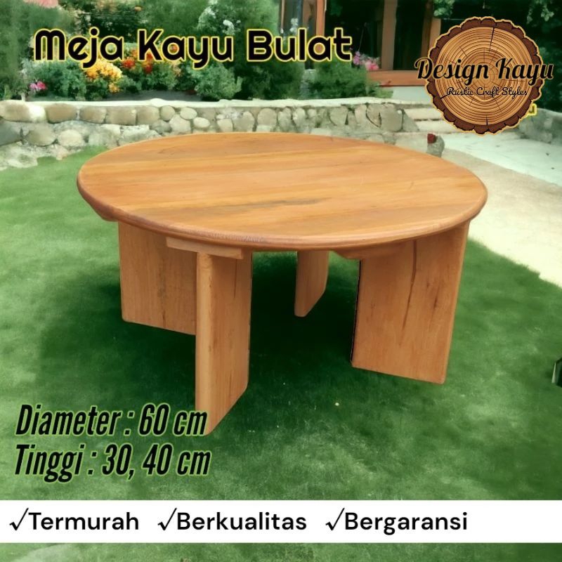 Meja kayu bulat minimalis | diameter 60 cm | meja tamu | meja bundar | meja lesehan | meja kopi