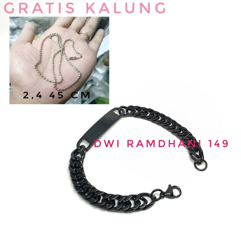 Gelang Rantai Hitam Titanium Plat Hitam polos