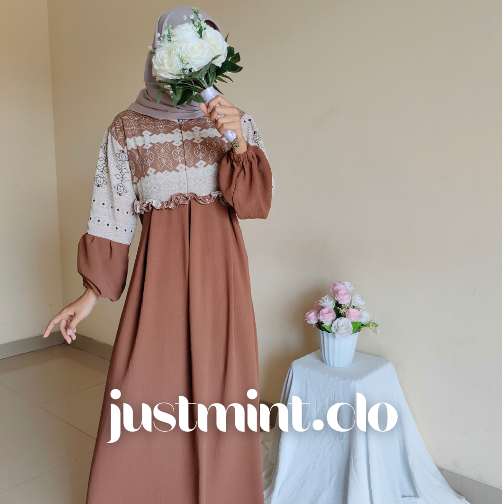 Gamis Kamila Ceruti Motif Mix Crinkle by Annisa Collection