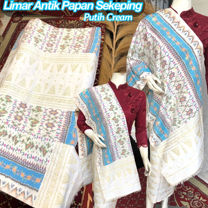 Songket Limar Antik Papan Sekeping Putih Cream /songket tenun asli palembang /ilham songket palemban