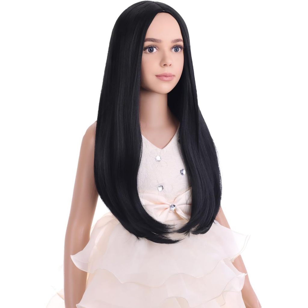 wig hitam panjang wig lurus panjang wig resisten panas sintetik bermain peran wig Halloween dengan w