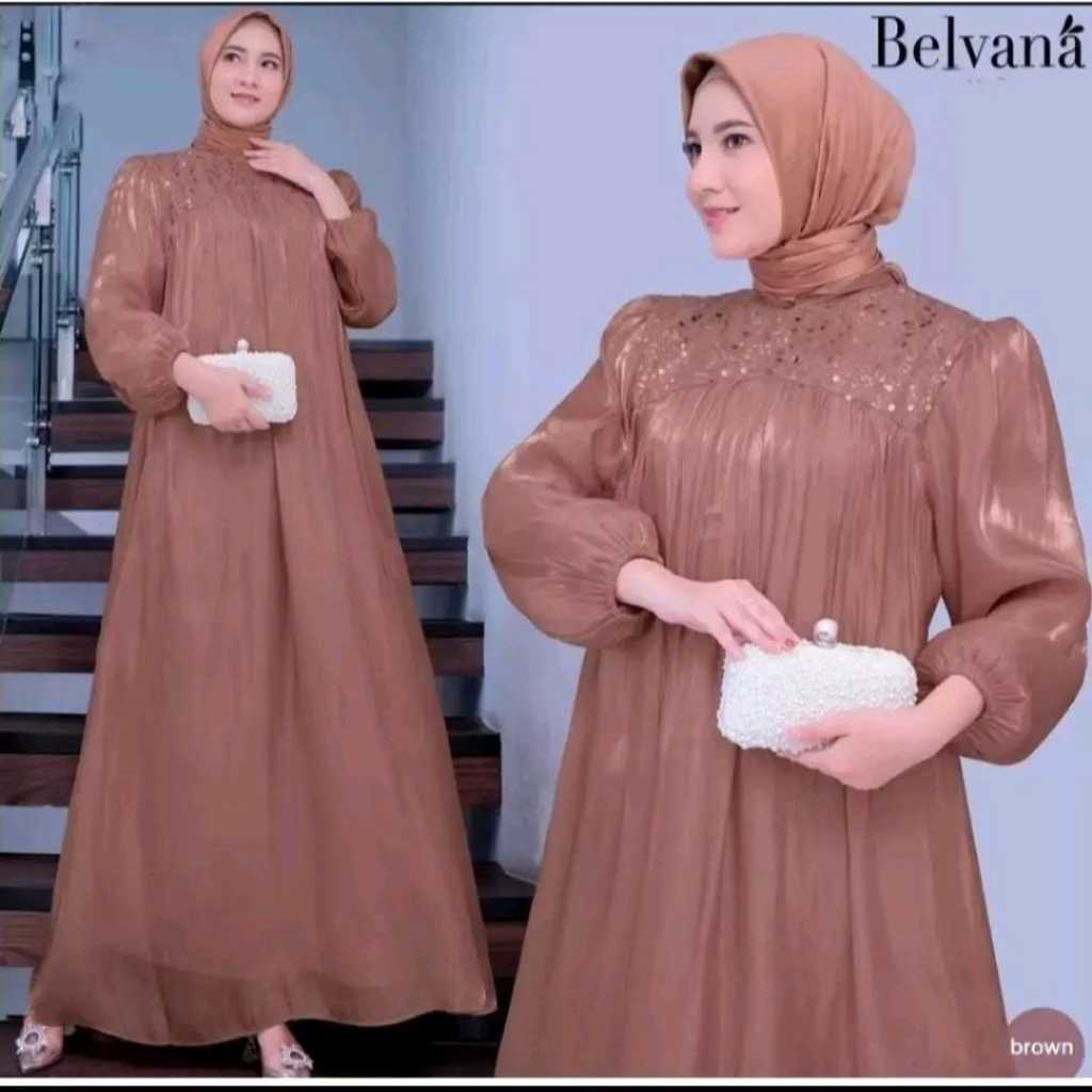 Belvana Dress Gamis Wanita Bahan Shimmer Silk Tyle Payet Gamis Shimmer Silk Premium