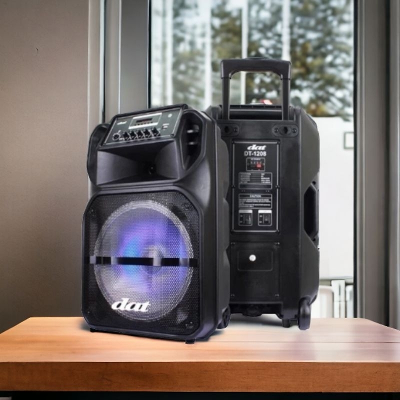 Speaker Portable DAT DT 1208 / DT1208 Bluetooth 12 Inch Free 2 Mic