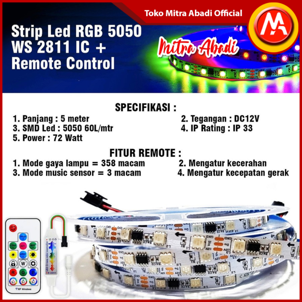 LED Strip RGB 5050 WS2811 / WS 2811 / 2811 IC IP33 + REMOTE CONTROL