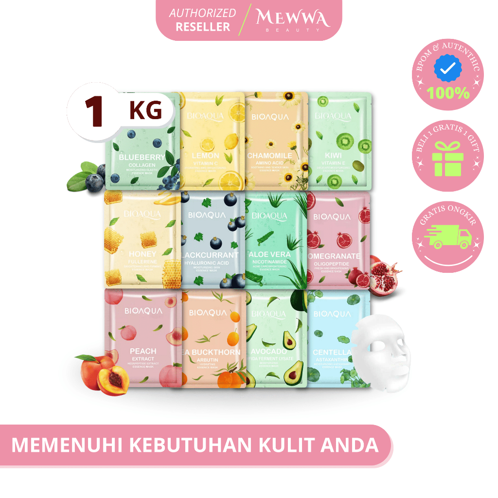 [ 1Kg ] BIOAQUA Sheet Mask Hydrating Essence Face Mask Brightening Moisturizing Skin Care - Biaqua M