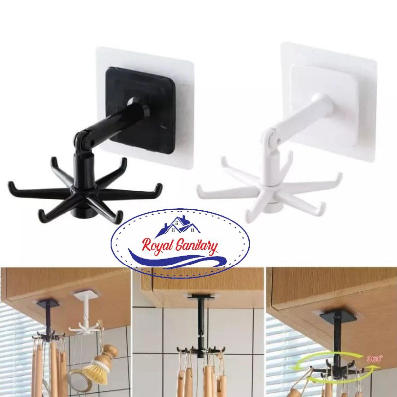 Gantungan Hook Putar 6 Kait/Gantungan Dapur Tempel/Gantungan Handuk