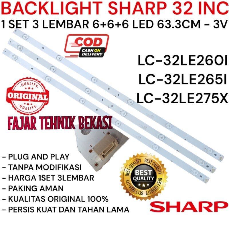 LAMPU LED BL BACKLIGHT TV SHARP 32 INCH INC 3V 6 LED LC 32LE260I - LC 32LE265I - LC 32LE275X