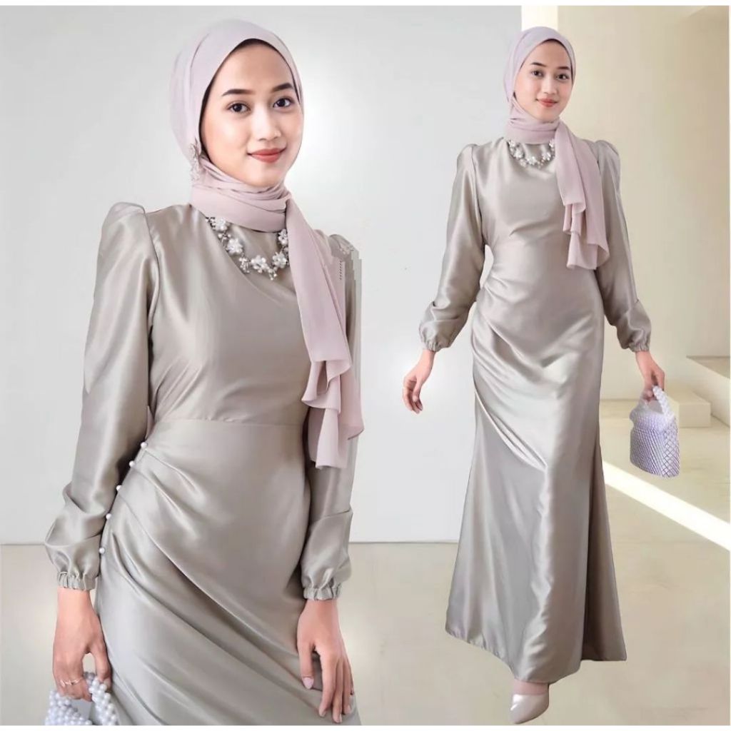 LORE DRESS SATIN SILK GAMIS GAUN DRES PESTA WANITA MUSLIMAH TERMURAH BTCSOLO PANJANG JUMBO BESAR