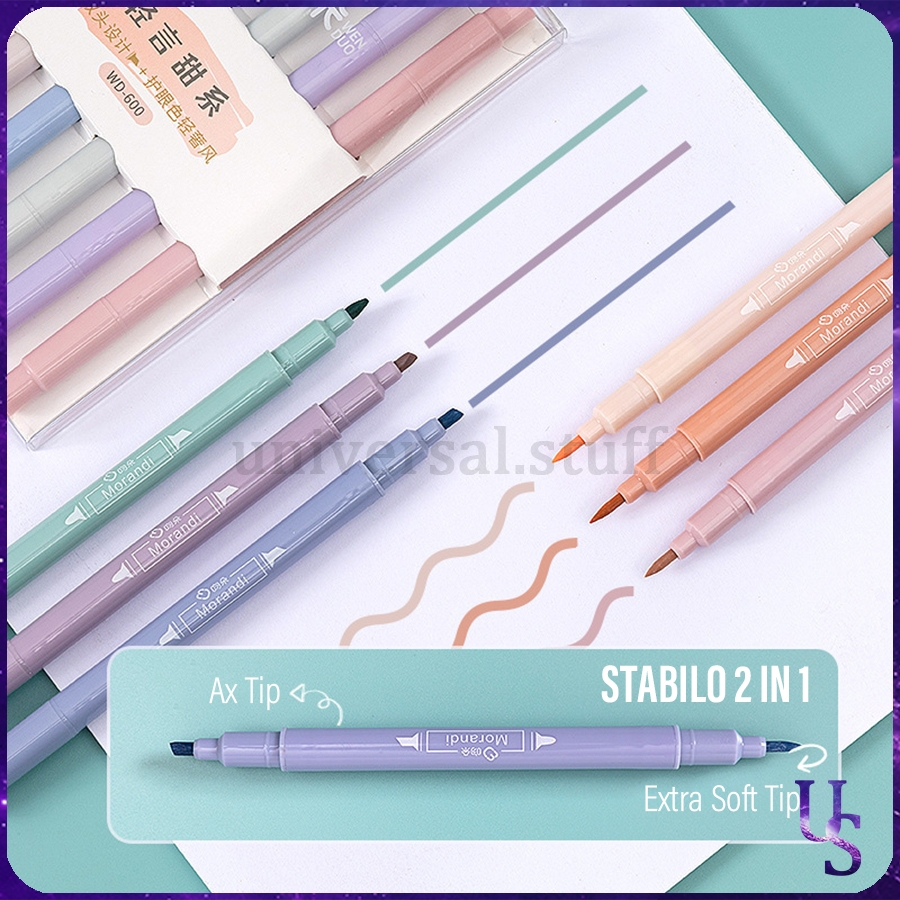 

[US] Spidol dan Stabilo Highlighter Pastel 2 Sisi 1 Set 6 Warna