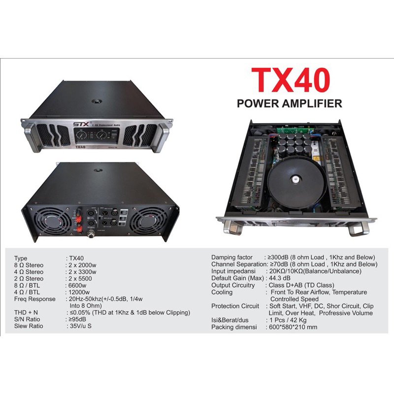 Power Profesional Amplifier Merk STX Type TX40