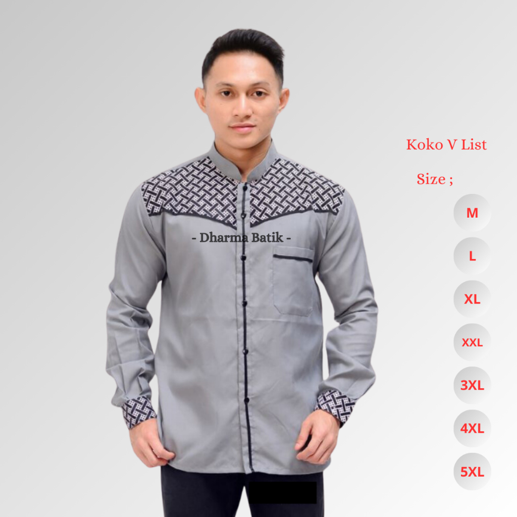 Baju Koko Jumbo Pria Size Lengan Panjang M L XL XXL XXXL XXXXL XXXXXL Batik Dharma Motif V List