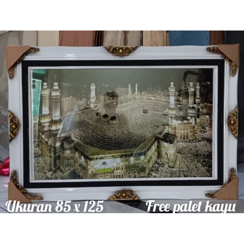 KALIGRAFI MEKKAH LAMPU & MUROTTAL FRAME PUTIH...
