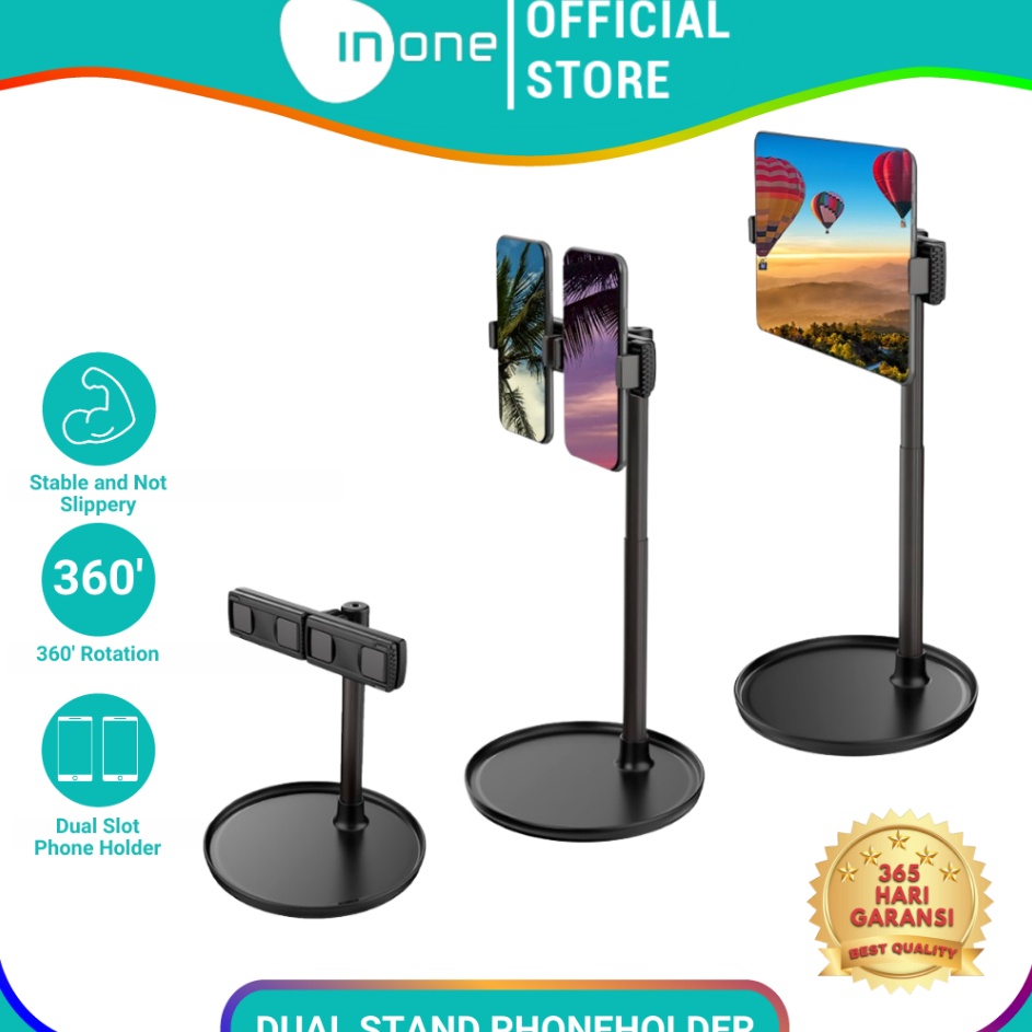 Kro INONE Phone Holder Stand Dual Slot Rotasi 36 Derajat untuk Handphone dan Tablet PREMIUM QUALITY