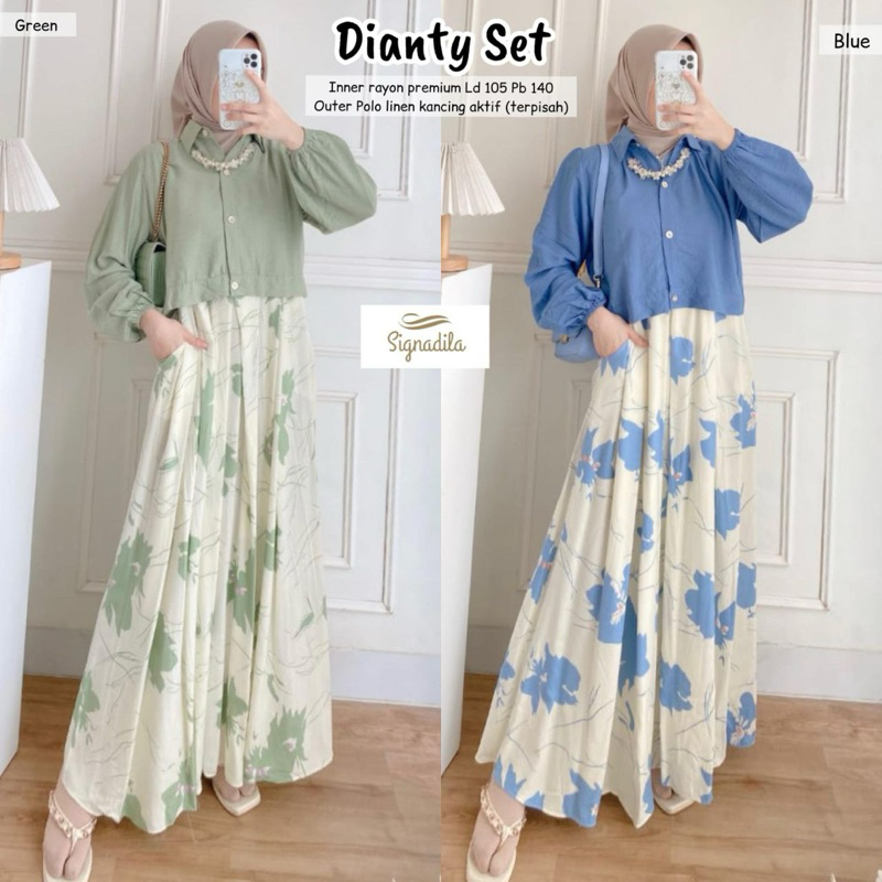 DIANTY SET INNER DRESS MOTIF RAYON MIX OUTER POLO LINEN 1612