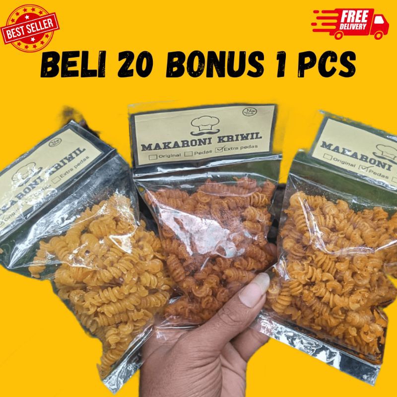 

RB PAKET HEMAT 20 PCS MAKARONI BANTET/KRIWIL/KERANG 50 GRAM MAKARONI PEDAS MAKARONI BANTET