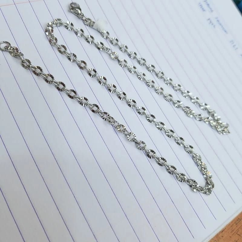 Titanium - Rantai kalung Nori Donat Sinar titanium 316L Anti Karat silver uk kecil,sedang,besar(asli