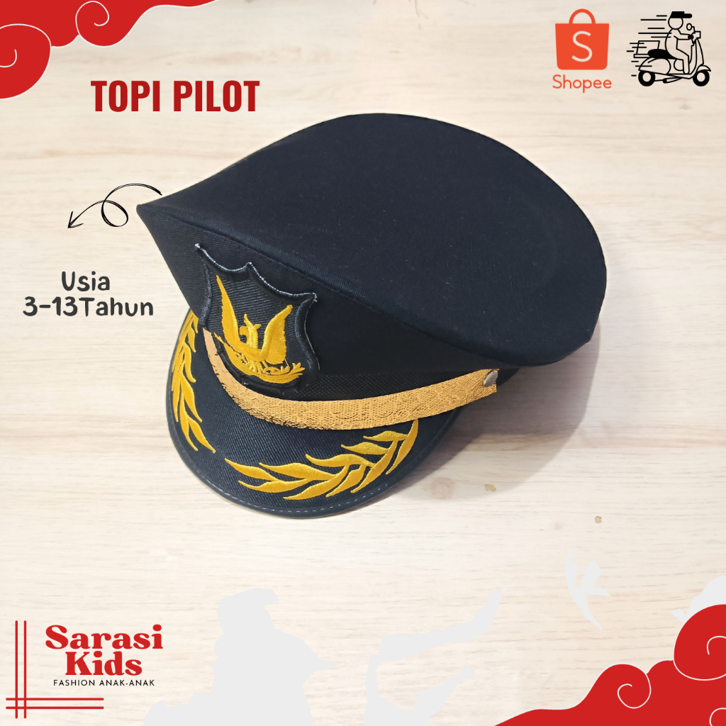 Sarasi -  Baju Profesi Anak - Topi pilot anak anak topi pilot anak laki laki pakaian karnaval anak p