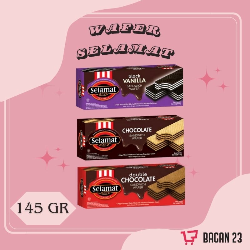 

Wafer Selamat (145gr) - (Double Chocolate - Chocolate - Black Vanllla) / Bacan 23 - Bacan23