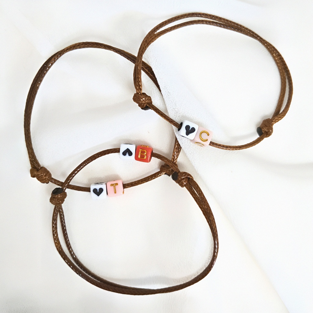 Gelang Couple Estetik Aesthetic Pasangan Bestie Inisial Love Huruf Persahabatan Tali Korea Tebal 05