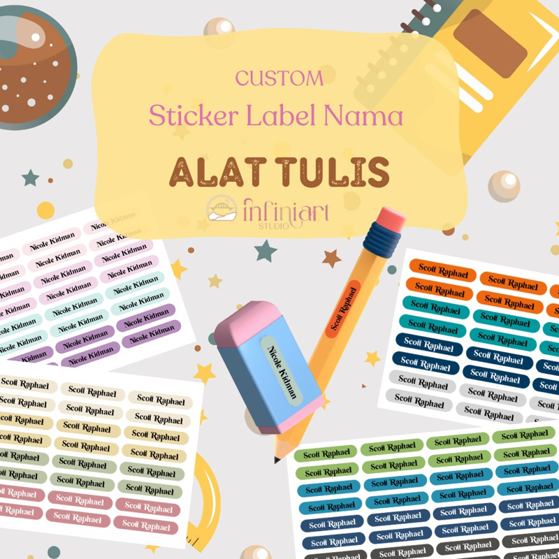 

[96pcs] Stiker / Sticker Label Nama Custom Label Nama Anak Waterproof Tahan Air Stiker Pensil Warna Label Pensil Label glossy