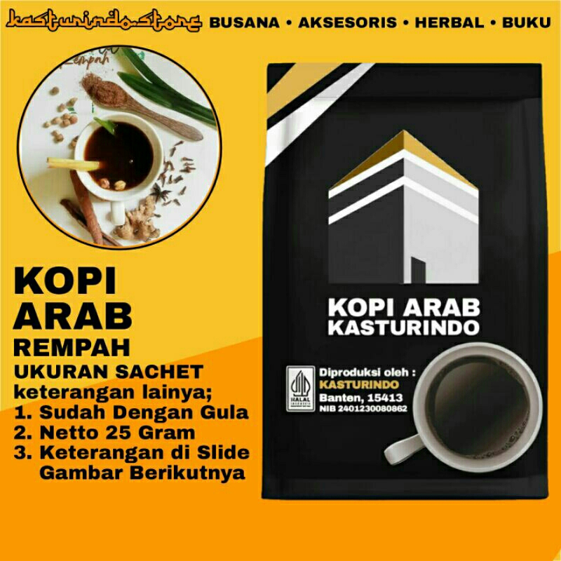 

Kopi Arab Rempah Ukuran Sachet Disertai Gula Netto 25 Gram