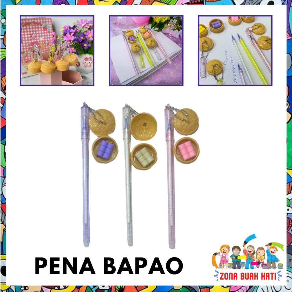 

ZBH Pena Gantungan Bapao Pulpen Lucu Gantungan Dimsum Mantou Blue Ink Gel Bisa di Hapus Bolpoin Tinta Gel Cair Erasable Pen Pulpen Gantungan Makanan Lucu