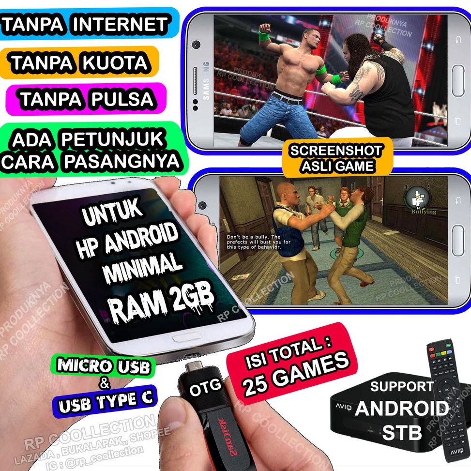 Untuk HP Android OTG isi 25 Game PS2 Tanpa Kuota Internet USB Type C Micro USB Game u Special Editio