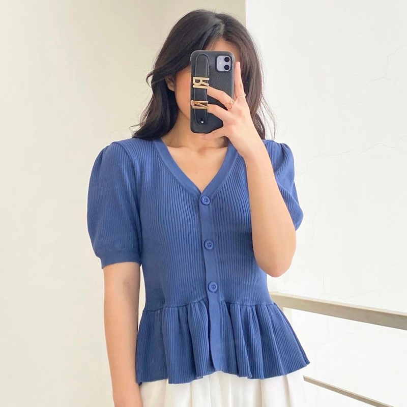 BNWT Claryn - Sava v neck peplum Top in Blue | Preloved Similar to orgeo avgal monomolly with love t
