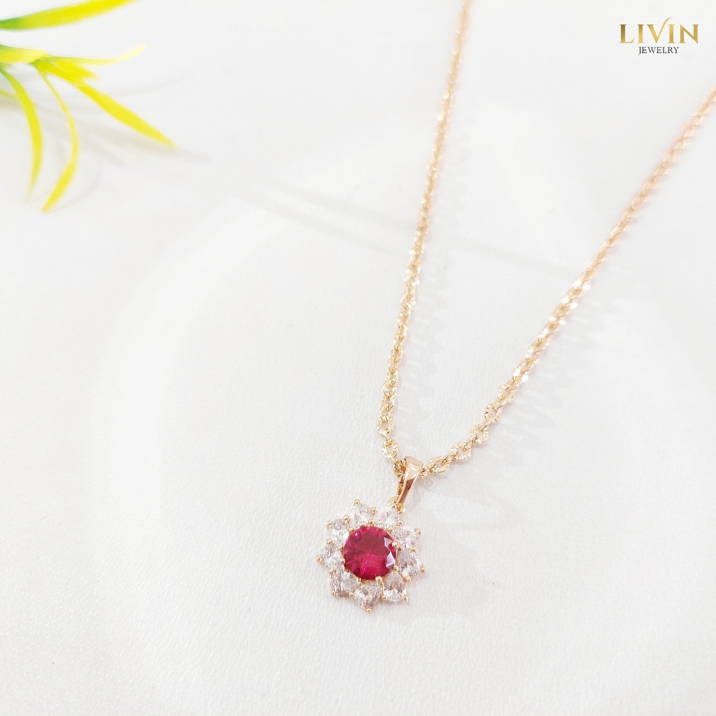 Kalung Wanita Lapis Emas Fashion Bunga Batu Merah Xuping - KLX 32