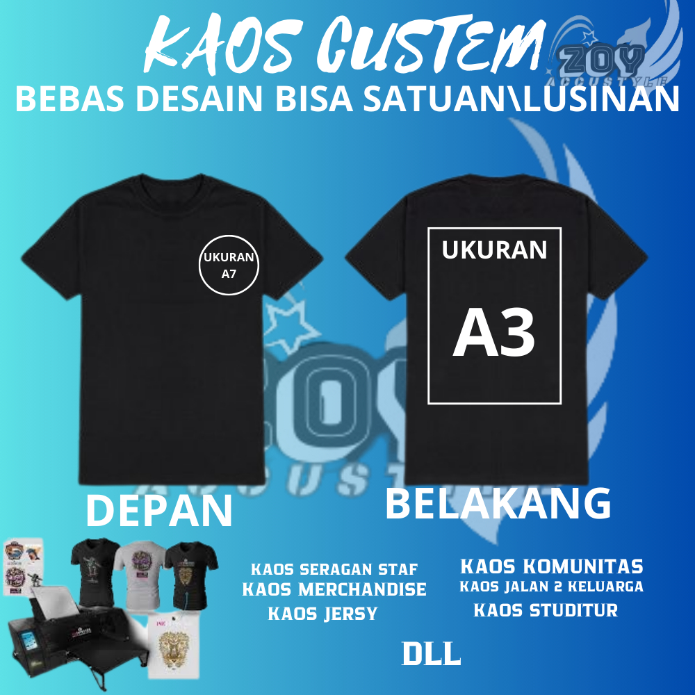 Baju Kaos Custom Sablon Depan Belakang 2 Sisi Bebas Pakai Logo Dan Desain Sendiri Bisa Sablon Satuan