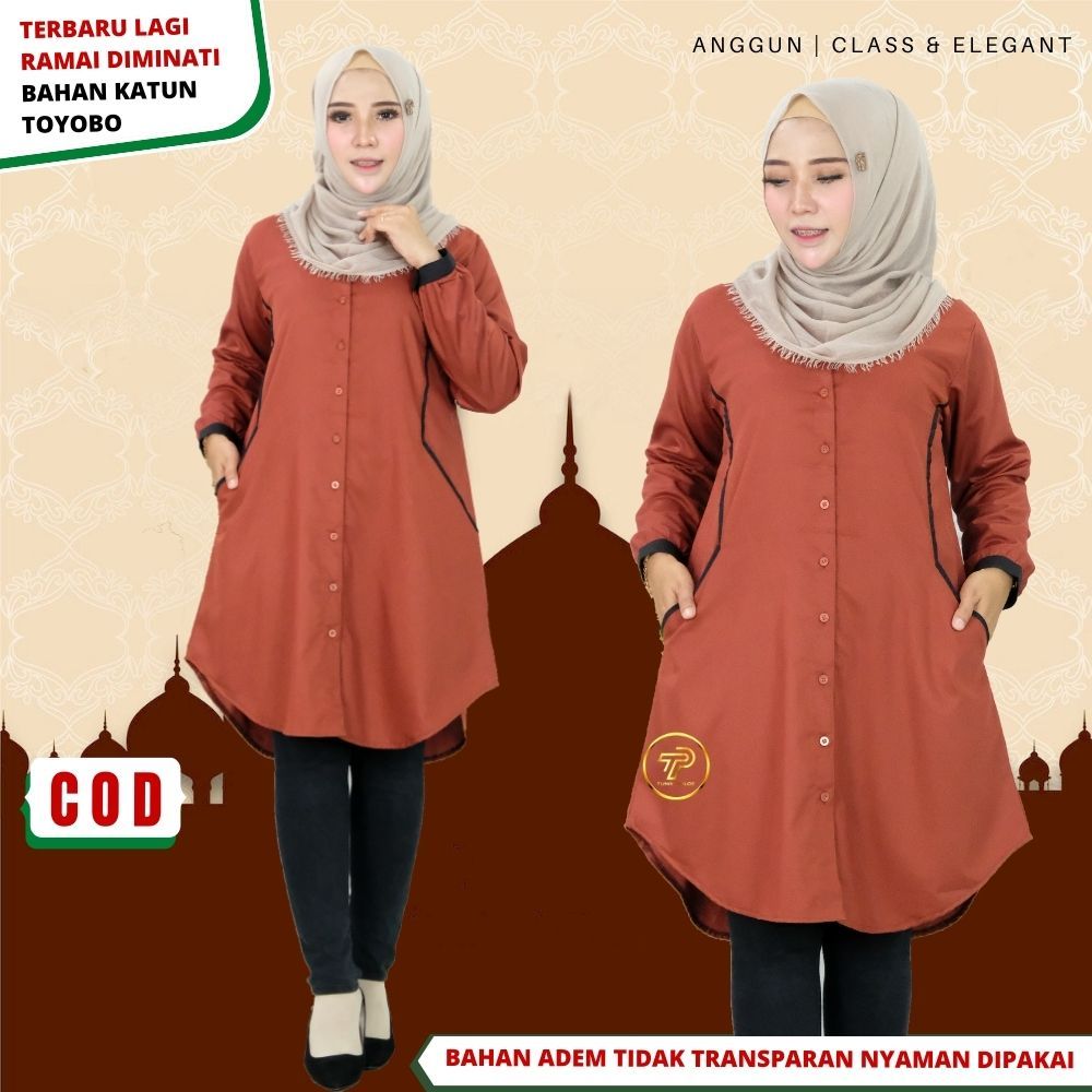 Baju Atasan Tunik Wanita Remaja Santriwati Santri Putri Bahan katun Toyobo Premium Kancing Depan Ful