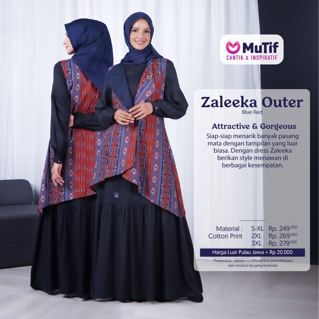 GAMIS MUTIF MV 169 Zaleeka Navy Blue Red  / Outer Muslim - shafeeaofficial