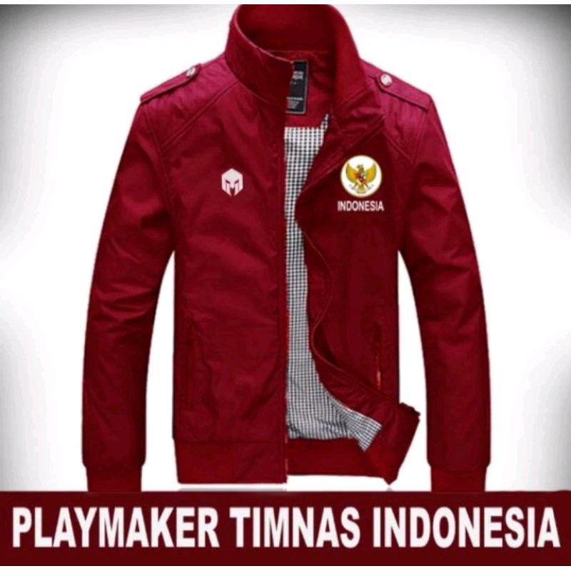 jaket timnas indonesia merah hitam / jaket pria taslan berkualitas