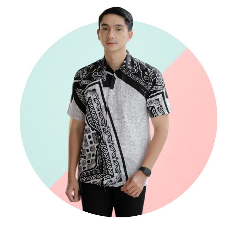 Hem Batik Pria Lengan Pendek Hem Batik Pria Modern Motif Daun Pintu - iToku Batik Pekalongan