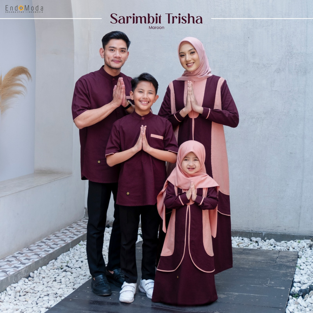 Baju Sarimbit Keluarga Couple Gamis Koko Endomoda Trisha Maroon