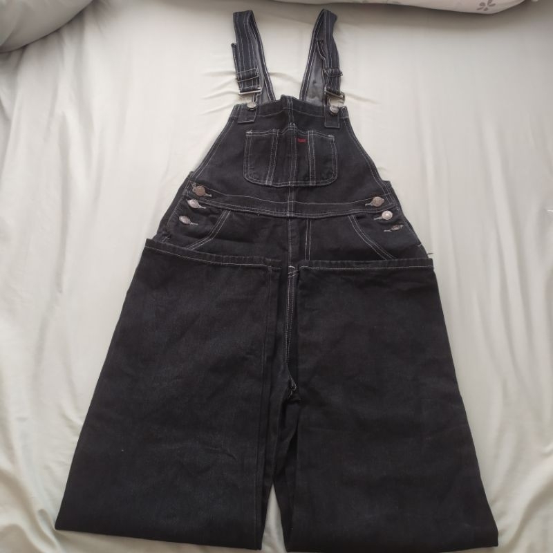 baju kodok jeans jumspit wanita jin denim tali warna hitam seken