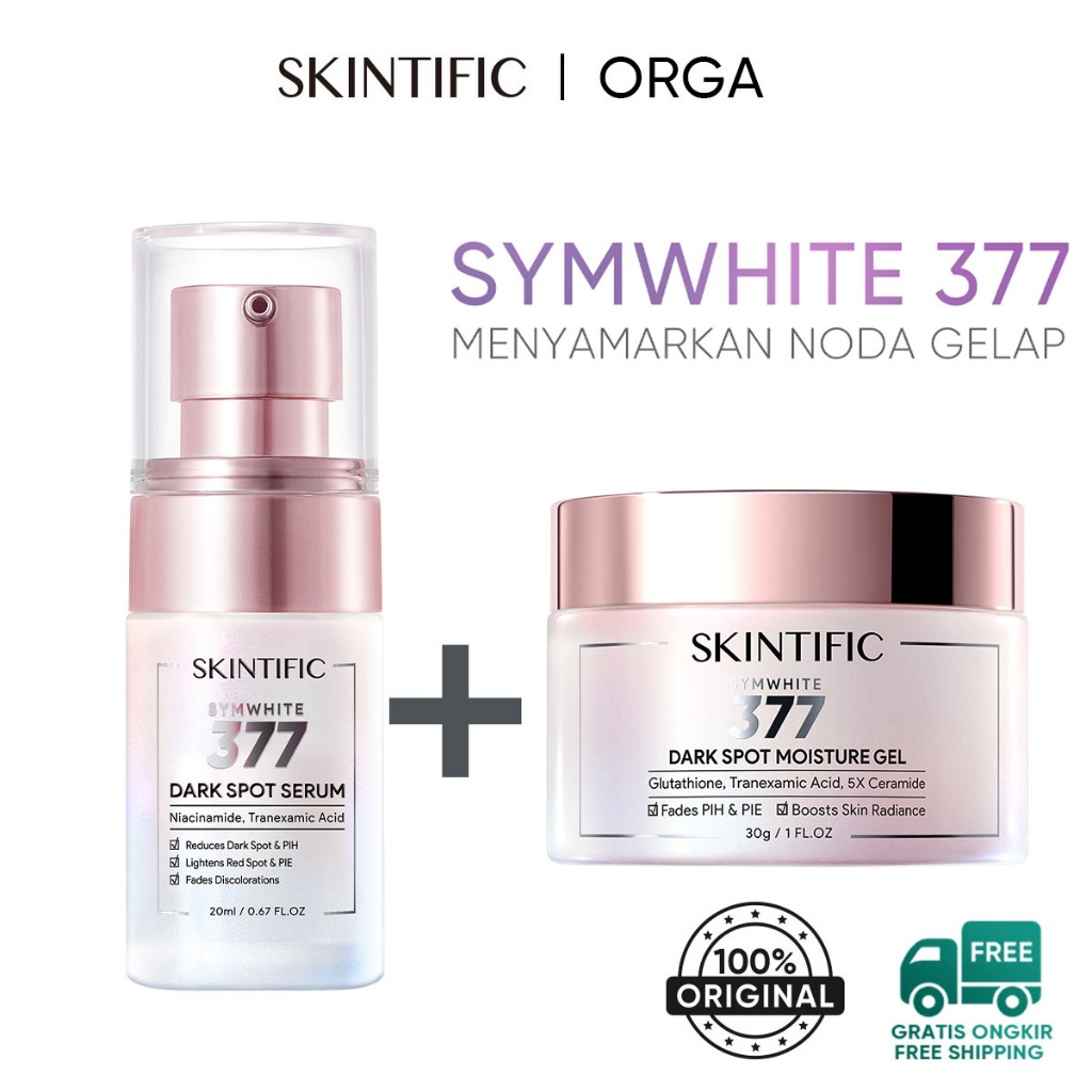 SKINTIFIC 2PCS Set Brightening & Anti Dark Spot Paket Skincare Symwhite 377 Serum + Symwhite 377 Moi