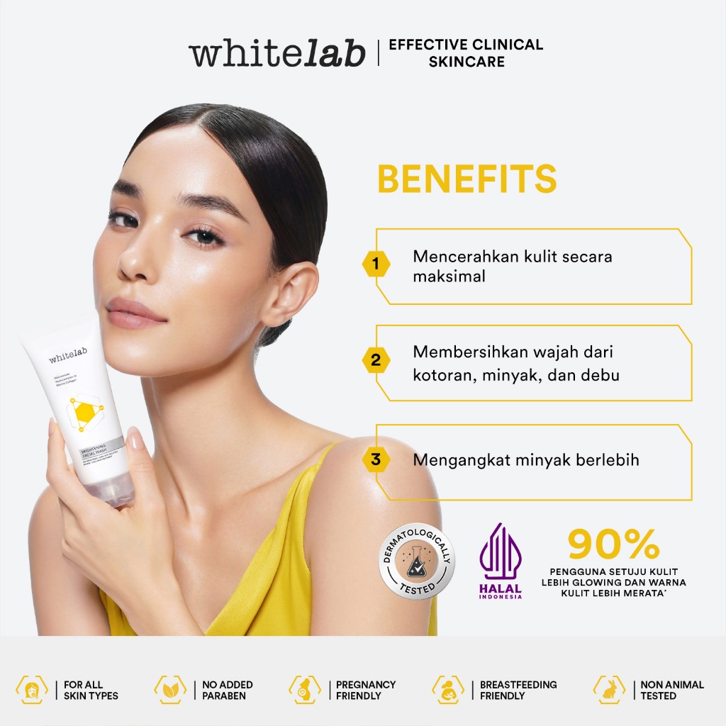 Whitelab Brightening Facial Wash - Sabun Pembersih Muka Pencerah Dengan Niacinamide, Hyaluronic & Collagen [BPOM] Image 4