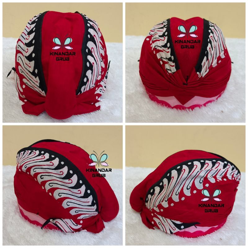 Blangkon Jogja Lipat Jebeh Motif Banyuwangi Warna Merah
